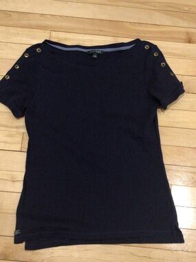 Lauren Ralph Lauren Polished Look Navy Short Sleeve Tee with Gold Button Detail